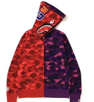 BAPE Color Camo Separate Shark Full Zip Hoodie Red Purple
