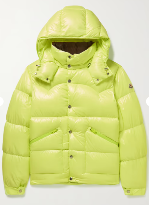 Moncler Coutard Quilted Glossed-Shell Hooded Down Jacket Neon
