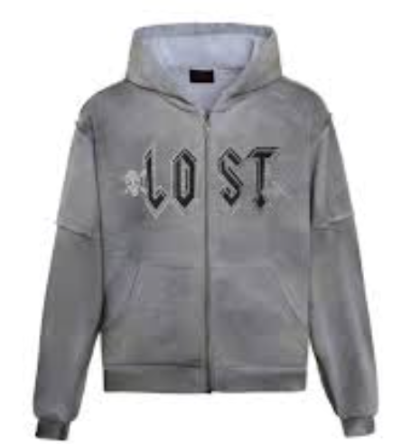 Lost Intricacy Grey Grunge Zip Up Hoodie