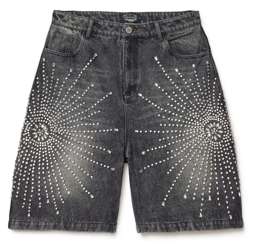 Vale Forever Cluster Rhinestone Denim Jean Shorts
