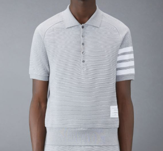 Thom Browne Ottoman 4-Bar Saddle Sleeve Polo Light Grey