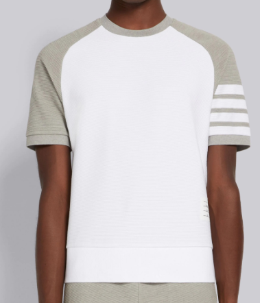 Thom Browne Cotton Ottoman Rib 4-Bar Saddle Short Sleeve Sweatshirt Light Grey