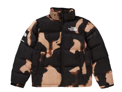 Supreme The North Face Bleached Denim Print Nuptse Jacket Black