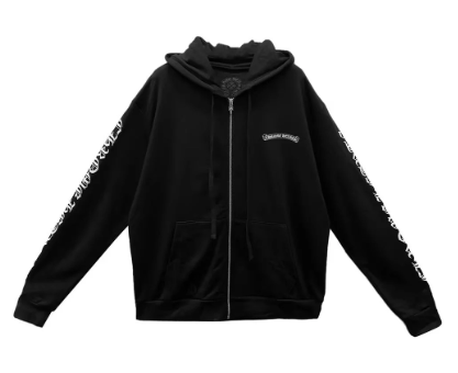 Chrome Hearts Scroll Logo Script Zip Up Hoodie Black