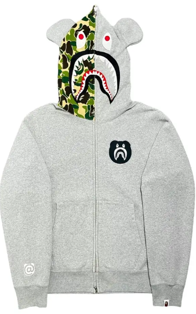 Bape Medicom Toy Half Camo Shark Bear Full Zip Hooded Sweatshirt Grey