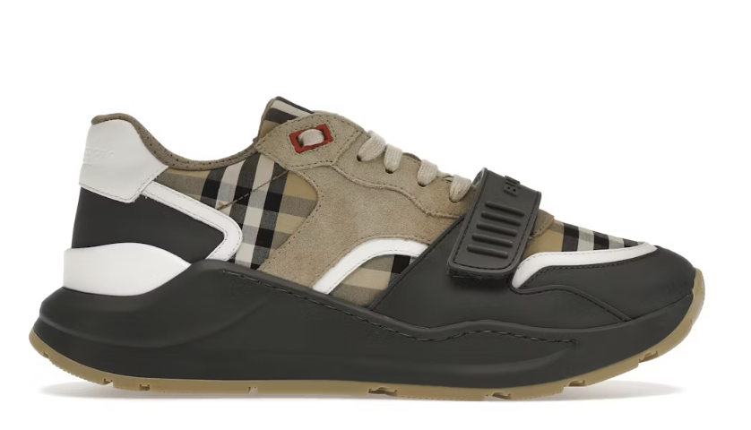 Burberry Ramsey Vintage Check Suede Leather Sneakers Grey Archive Beige