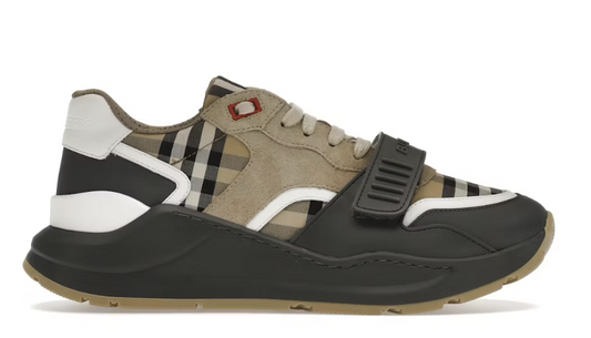Burberry Ramsey Vintage Check Suede Leather Sneakers Grey Archive Beige