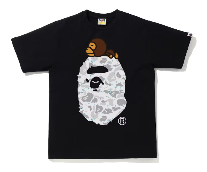 BAPE Space Camo Milo On Big Ape Tee Black