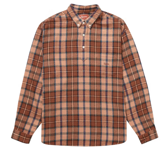 Supreme Pullover Plaid Flannel Shirt Pink