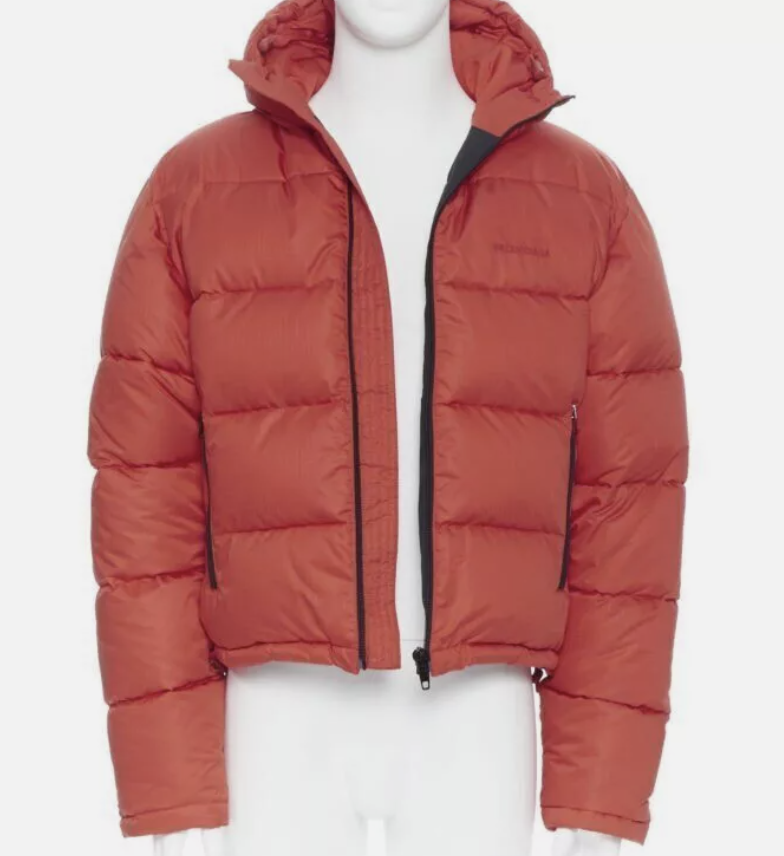Balenciaga Red Nylon Logo Cropped Puffer Jacket
