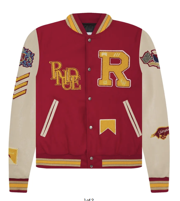 Rhude Bull Market Varsity Jacket  Red/Creme