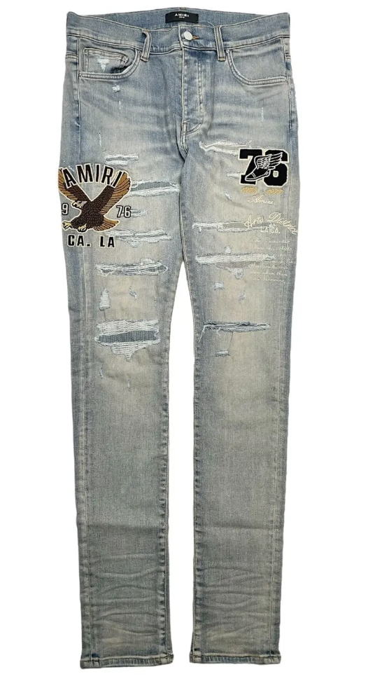 Amiri Varsity Eagle Jeans Clay Indigo