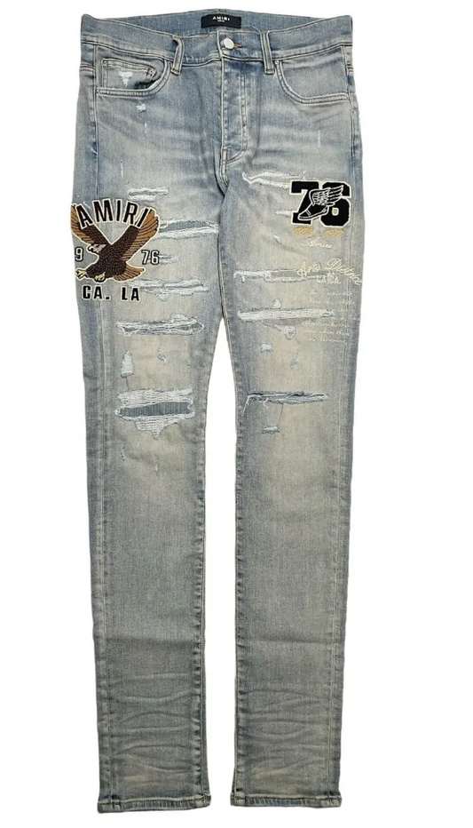Amiri Varsity Eagle Jeans Clay Indigo
