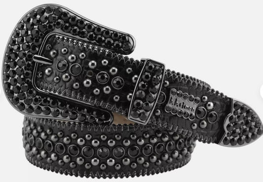 BB Simon Kish Belt Jet Black Crystal Leather