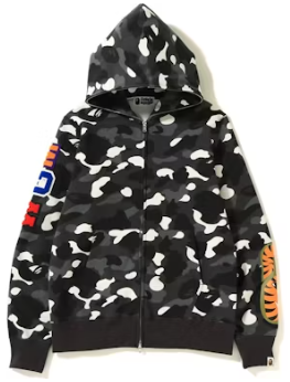 BAPE City Camo Embroidery Shark Full Zip Hoodie Black
