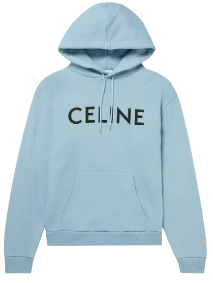 CELINE Loose Cotton Fleece Hoodie Light Blue