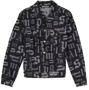 Palm Angels Monogram Print Denim Jacket Black