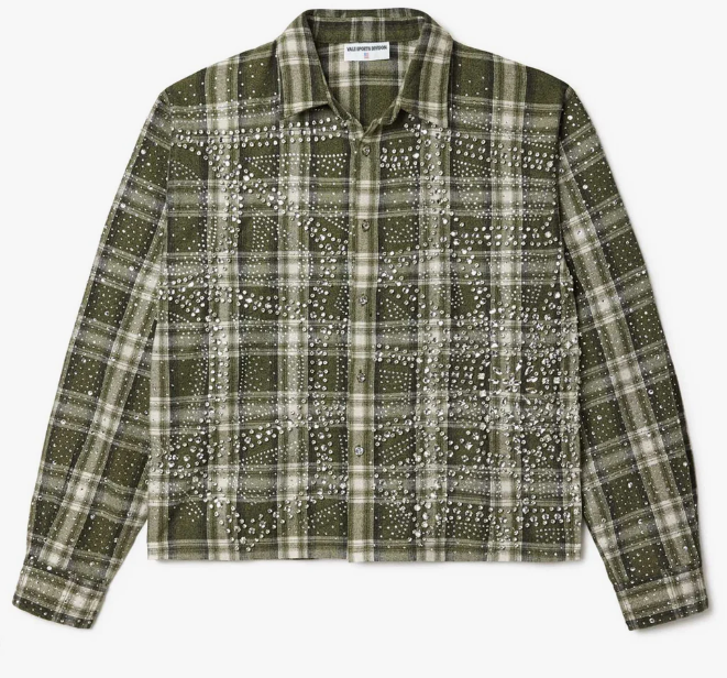 Vale Forever Brown Spiderweb Studded Flannel Shirt Green