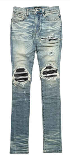 Amiri MX1 Black Leather Patch Jeans Clay Indigo