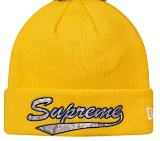 Supreme New Era Snake Script Beanie Yellow