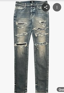 AMIRI Black Leather Thrasher Stone Indigo