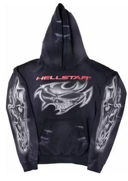 Hellstar Airbrushed Skull Hoodie & Flare Bottom Sweatsuit Midnight Dye Black