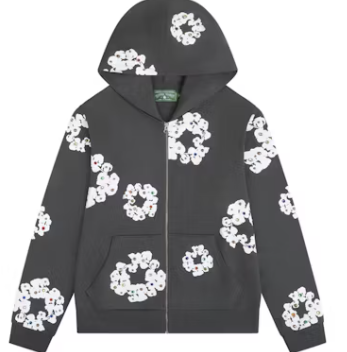 Denim Tears Rhinestone Cotton Wreath Zip Hoodie Vintage Black