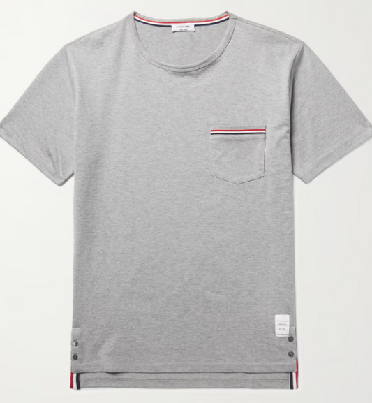 Thom Browne Slim-Fit Grosgrain-Trimmed Cotton-Jersey T-Shirt Grey