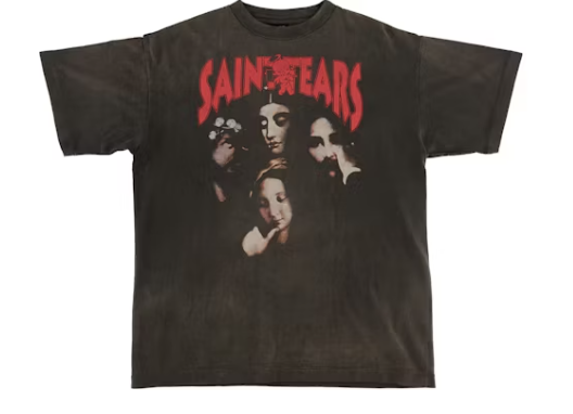 Saint Michael Denim Tears Faces T-Shirt