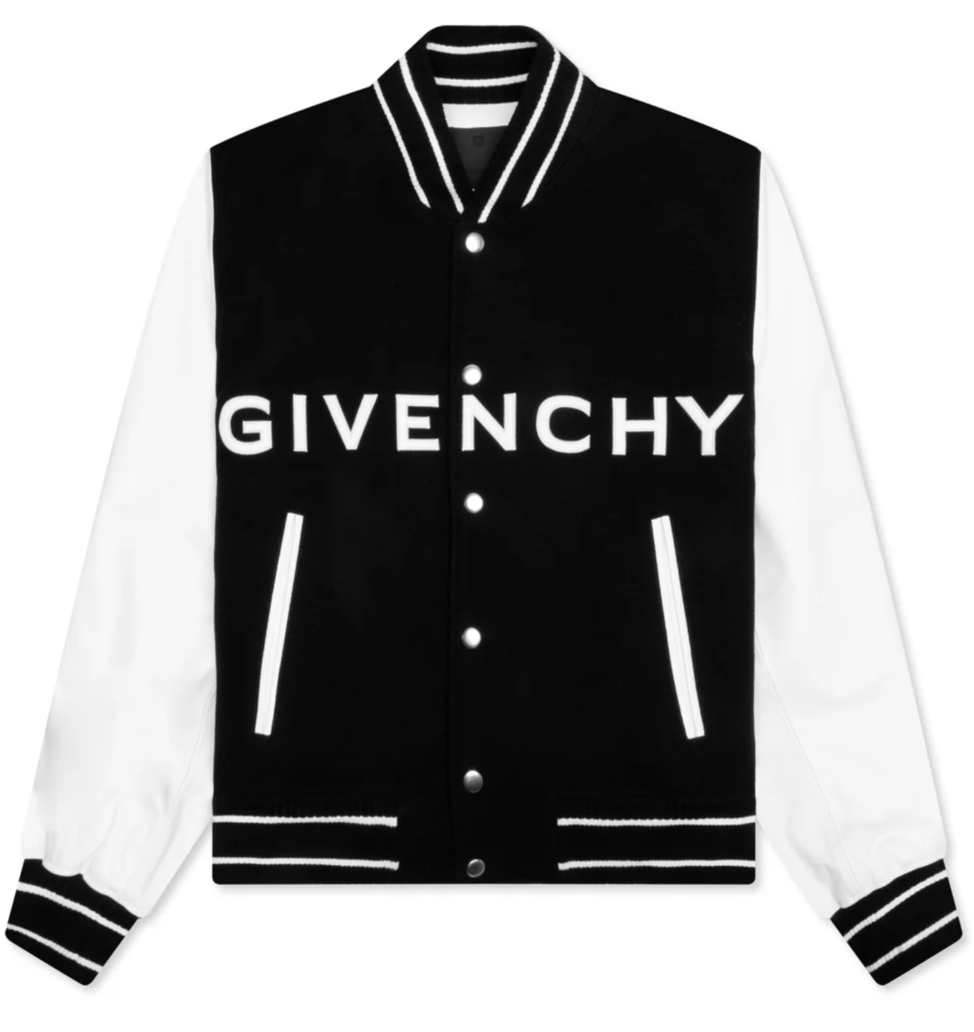 Givenchy Varsity Jacket Bomber Wool & Leather Black White