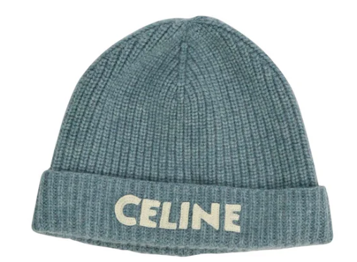 Celine Embroidered Knit Wool Beanie Blue