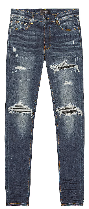 Amiri MX1 Black Leather Patch Indigo Jeans