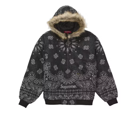 Supreme Bandana Jacquard Denim Hooded Work Jacket Black