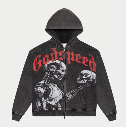 Godspeed Mankind vs Ai Zip Up Hoodie Grey Wash