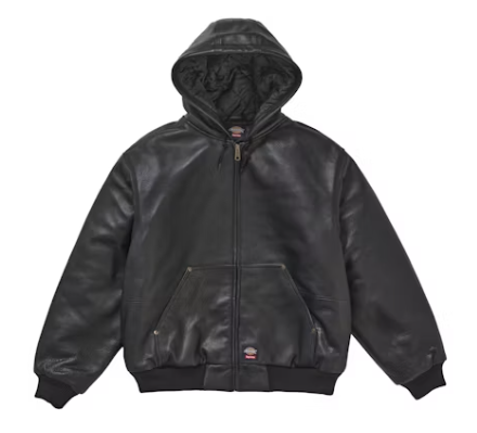 Supreme Dickies Hooded Leather Work Jacket Black