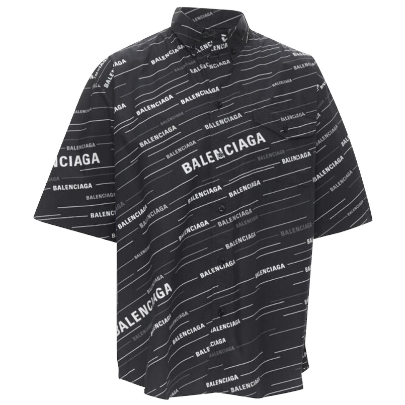 Balenciaga 2018 Demna Black White Logo Print Oversized Short Sleeve Shirt