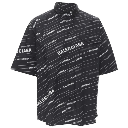 Balenciaga 2018 Demna Black White Logo Print Oversized Short Sleeve Shirt