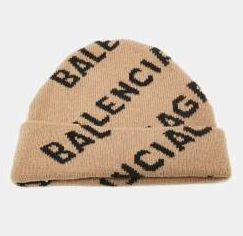 Balenciaga Beige Monogram Wool Knit Beanie