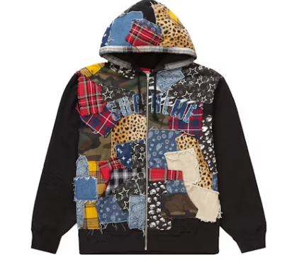Supreme Patchwork Zip Up Hooded Sweatshirt Black