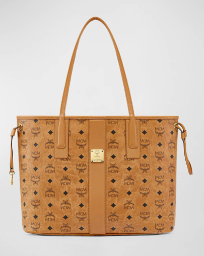 MCM Reversible Liz Shopper Visetos Tote Bag Cognac
