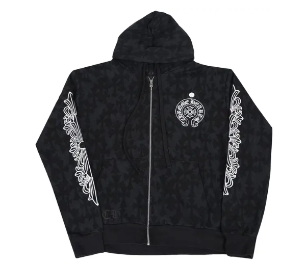 Chrome Hearts Plus Cross All Over Print Zip Up Hoodie Black