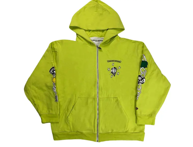 Chrome Hearts Matty Boy Link Thermal Zip Up Hoodie Lime Green