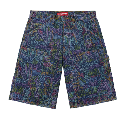 Supreme Handwriting Double Knee Denim Short Indigo