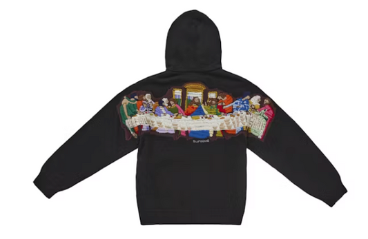 Supreme Last Supper Embroidered Zip Up Hooded Sweater Black