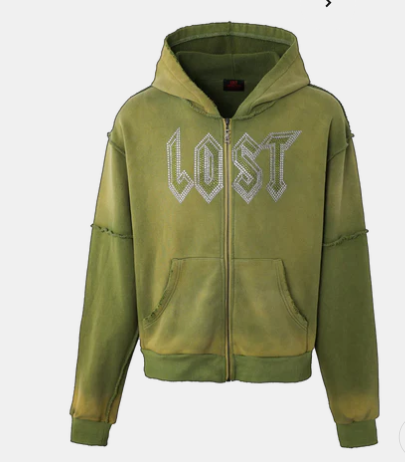 Lost Intricacy Rhinestone Zip Up Hoodie Green