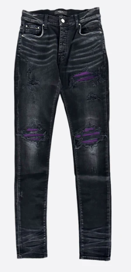 Amiri MX1 Purple Suede Patch Jeans Aged Black