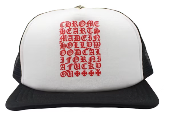 Chrome Hearts Eyechart Trucker Hat Black White Red