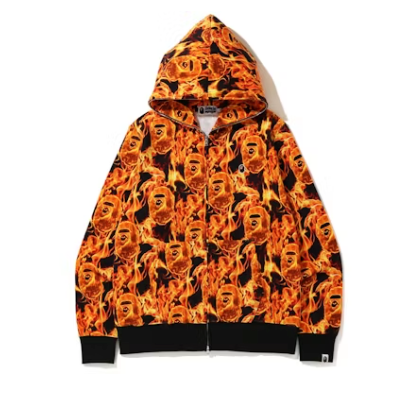 BAPE Flame Wide Full Zip Hoodie Orange