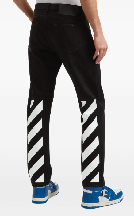 Off White Diag Print Straight Leg Jeans Black