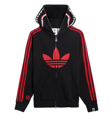 BAPE x adidas Shark Fleece Full Zip Hoodie Black
